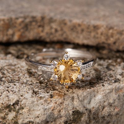 S925 Sterling Silver Natural Citrine Gemstone Ring S925 Sterling Silver Natural Citrine Gemstone Ring